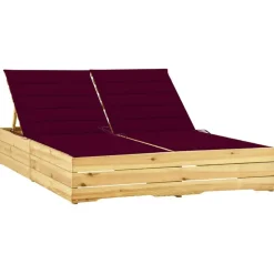 MAISON EXCLUSIVE - Chaise longue double et coussins bordeaux bois de pin imprégné