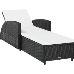 MAISON EXCLUSIVE - Chaise longue avec coussin blanc crème résine tressée noir