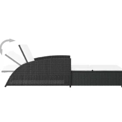 MAISON EXCLUSIVE - Chaise longue avec coussin blanc crème résine tressée noir