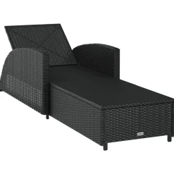 MAISON EXCLUSIVE - Chaise longue avec coussin blanc crème résine tressée noir