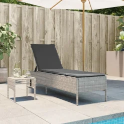 MAISON EXCLUSIVE - Chaise longue avec table et coussin gris clair résine tressée