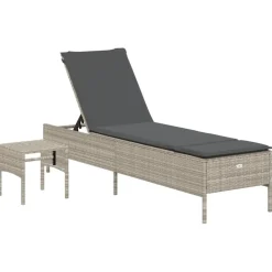 MAISON EXCLUSIVE - Chaise longue avec table et coussin gris clair résine tressée