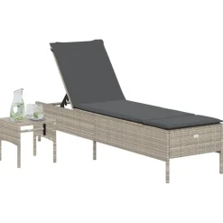 MAISON EXCLUSIVE - Chaise longue avec table et coussin gris clair résine tressée