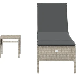 MAISON EXCLUSIVE - Chaise longue avec table et coussin gris clair résine tressée