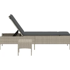 MAISON EXCLUSIVE - Chaise longue avec table et coussin gris clair résine tressée