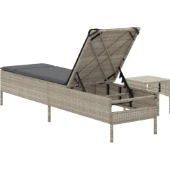 MAISON EXCLUSIVE - Chaise longue avec table et coussin gris clair résine tressée
