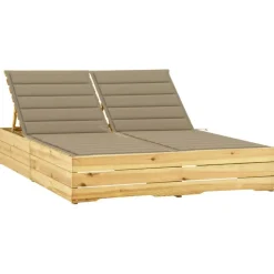 MAISON EXCLUSIVE - Chaise longue double et coussins beige bois de pin imprégné