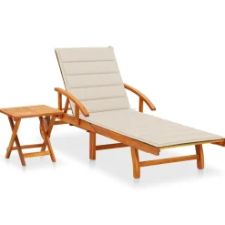 MAISON EXCLUSIVE - Chaise longue de jardin avec table et coussin bois d'acacia