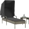 MAISON EXCLUSIVE - Chaise longue avec auvent et table gris résine tressée