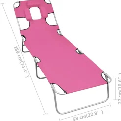 MAISON EXCLUSIVE - Chaise longue pliable avec coussin de tête acier rose magento