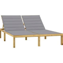 MAISON EXCLUSIVE - Chaise longue double et coussins gris bois de pin imprégné