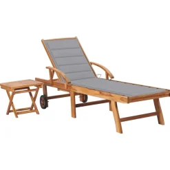 MAISON EXCLUSIVE - Chaise longue avec table et coussin bois de teck solide
