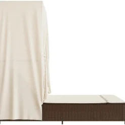 MAISON EXCLUSIVE - Chaise longue double avec toit et rideaux marron résine tressée