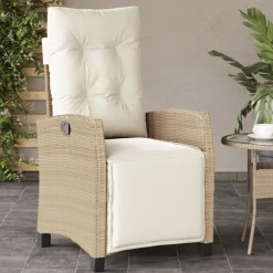 MAISON EXCLUSIVE - Chaise inclinable de jardin et repose-pied beige résine tressée