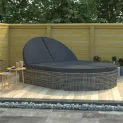 MAISON EXCLUSIVE - Chaise longue à 2 places avec coussins résine tressée gris