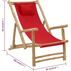MAISON EXCLUSIVE - Chaise de terrasse bambou et toile rouge