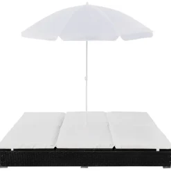 MAISON EXCLUSIVE - Chaise longue d'extérieur avec parasol résine tressée noir