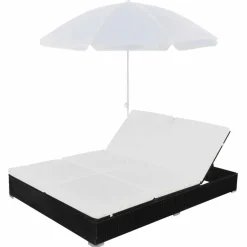 MAISON EXCLUSIVE - Chaise longue d'extérieur avec parasol résine tressée noir