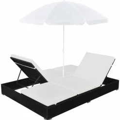 MAISON EXCLUSIVE - Chaise longue d'extérieur avec parasol résine tressée noir