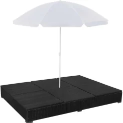 MAISON EXCLUSIVE - Chaise longue d'extérieur avec parasol résine tressée noir
