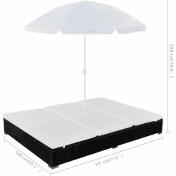 MAISON EXCLUSIVE - Chaise longue d'extérieur avec parasol résine tressée noir