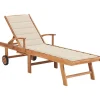 MAISON EXCLUSIVE - Chaise longue avec coussin crème bois de teck solide