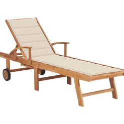 MAISON EXCLUSIVE - Chaise longue avec coussin crème bois de teck solide