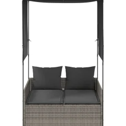 MAISON EXCLUSIVE - Chaise longue double avec toit et rideaux gris résine tressée