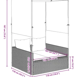 MAISON EXCLUSIVE - Chaise longue double avec toit et rideaux gris résine tressée