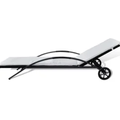 MAISON EXCLUSIVE - Chaise longue avec coussin et roues résine tressée noir