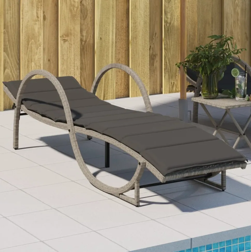 MAISON EXCLUSIVE - Chaise longue et coussin gris clair 60x199x42 cm résine tressée