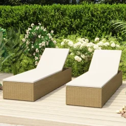 MAISON EXCLUSIVE - Chaise longue résine tressée marron et blanc crème