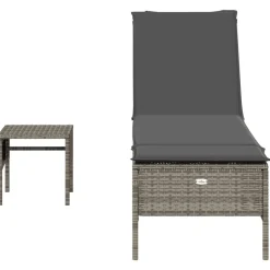 MAISON EXCLUSIVE - Chaise longue avec table et coussin gris résine tressée