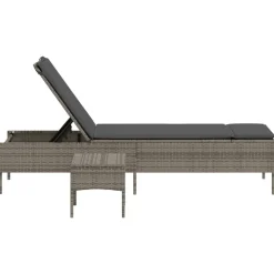 MAISON EXCLUSIVE - Chaise longue avec table et coussin gris résine tressée