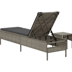 MAISON EXCLUSIVE - Chaise longue avec table et coussin gris résine tressée