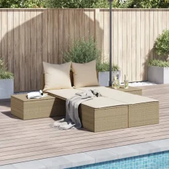 MAISON EXCLUSIVE - Chaise longue double avec coussins beige résine tressée