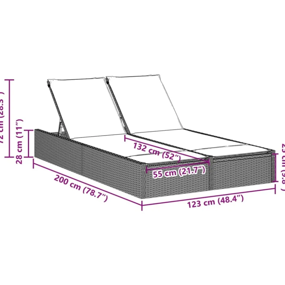 MAISON EXCLUSIVE - Chaise longue double avec coussins gris clair résine tressée
