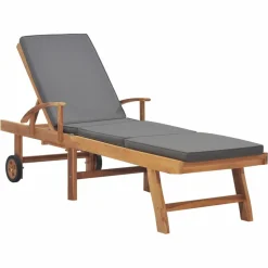 MAISON EXCLUSIVE - Chaise longue avec coussin bois de teck solide gris foncé