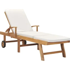 MAISON EXCLUSIVE - Chaise longue avec coussin bois de teck solide crème