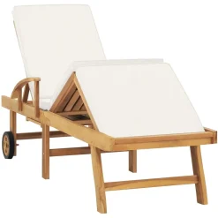 MAISON EXCLUSIVE - Chaise longue avec coussin bois de teck solide crème