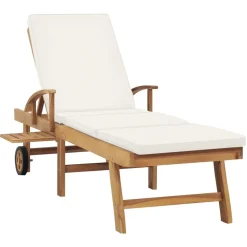 MAISON EXCLUSIVE - Chaise longue avec coussin bois de teck solide crème