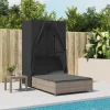MAISON EXCLUSIVE - Chaise longue double avec toit et rideaux gris résine tressée