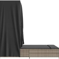 MAISON EXCLUSIVE - Chaise longue double avec toit et rideaux gris résine tressée