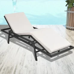MAISON EXCLUSIVE - Chaise longue avec coussin résine tressée noir