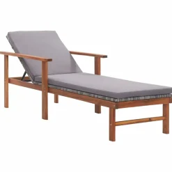 MAISON EXCLUSIVE - Chaise longue et coussin résine tressée et bois d'acacia gris