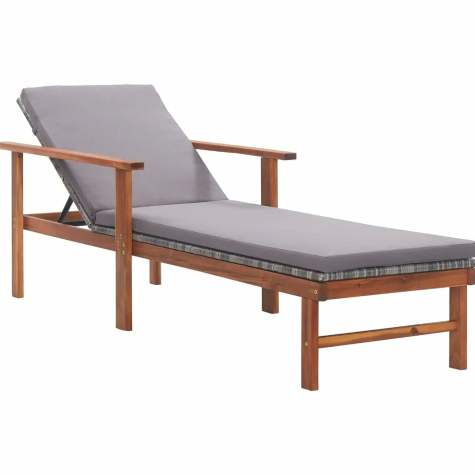 MAISON EXCLUSIVE - Chaise longue et coussin résine tressée et bois d'acacia gris