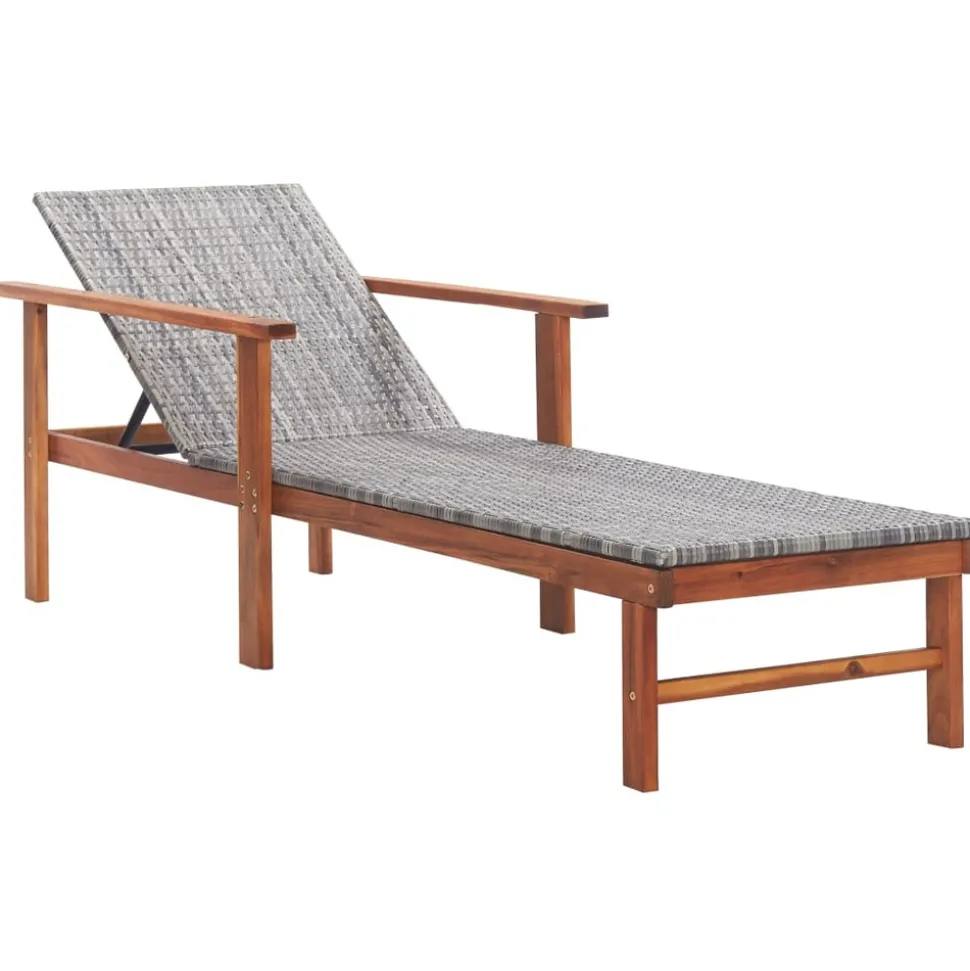 MAISON EXCLUSIVE - Chaise longue et coussin résine tressée et bois d'acacia gris