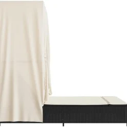 MAISON EXCLUSIVE - Chaise longue double avec toit et rideaux noir résine tressée
