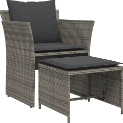 MAISON EXCLUSIVE - Chaise de jardin avec tabouret gris résine tressée