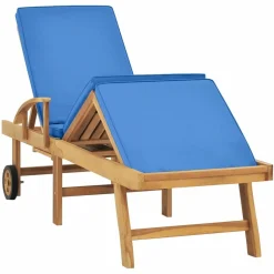 MAISON EXCLUSIVE - Chaise longue avec coussin bois de teck solide bleu